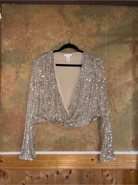 H&M | Gold Sequin Wrap Blouse (NWOT)
